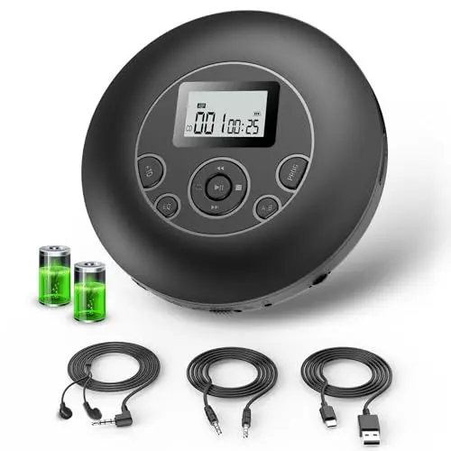 Produktbild: DESOBRY Tragbarer CD-Player, Wiederaufladbarer Discman CD Player mit Kopfhörer, Hold Lock und Anti-Shock-Funktion, CD Player Autor mit AUX, LCD-Bildschirm CD-Spieler