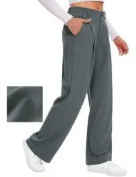 Produktbild: Desol Hosen Damen Waffel Lang Palazzo Hose Elegant Stoffhose Anzughose Damen Weite Sommerhose mit Taschen High Waist Hose Damenhose Weites Bein