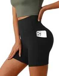Produktbild: Desol Radlerhose Damen mit Taschen V Cross High Waist Shorts Bauch Kontrolle Kurze Sporthose Damen Sport Shorts für Yoga Laufen
