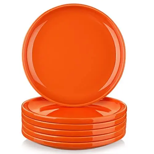 Produktbild: LOVECASA Dessertteller Porzellan, Geschirrset 6 Personen, 20.6cm Kuchenteller Frühstücksteller Pizzateller Pastateller für Mikrowellen Backofen Spülmaschinen, Tafelservice, Rund Teller Set Orange