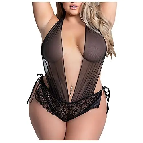 Produktbild: Dessous Damen Sexy Anzug Mädchen Spitze Korsett One Schlafanzug Frauen Unterwäsche Set Kleid(Schwarz,3XL)