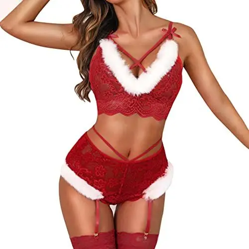 Produktbild: Dessous Gelb zweiteilig, rot, Unterwäsche, Unterwäsche, Nachtwäsche, Ring, Schlafanzug, Strumpfband, Dessous-Set, Blumenstickerei, Mesh, Bügel-Dessous-Set(Rot,XXL)