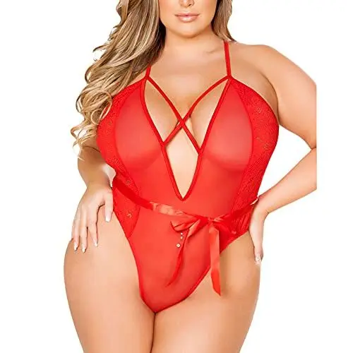 Produktbild: Dessouse Sexy Mollig UnterwäSche Damen ReizwäSche Plus Unterwäsche Korsett Frauen Spitze Größe Transparente ReizwäSche Spitzenkleid Damen Sexy (Red, XXXXXL)
