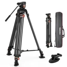 Produktbild: Desview Videostativ 193cm, Aluminiumlegierung Kamerastativ mit One-Step-Verriegelung, 75mm-Schüssel, 360° Fluidkopf und Schnellwechselplatte für DSLR, Camcorder, Kameras, 10KG Belastbarkeit