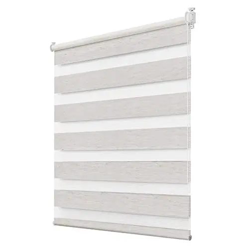Produktbild: Deswell Doppelrollo Klemmfix ohne Bohren Leinen B60 x H220 cm (Stoffbreite 56cm) Rollos für Fenster ohne Bohren für Fenster mit Lichtdurchlässig & Verdunkelnd/Höhe Stufenlos Verstellbar