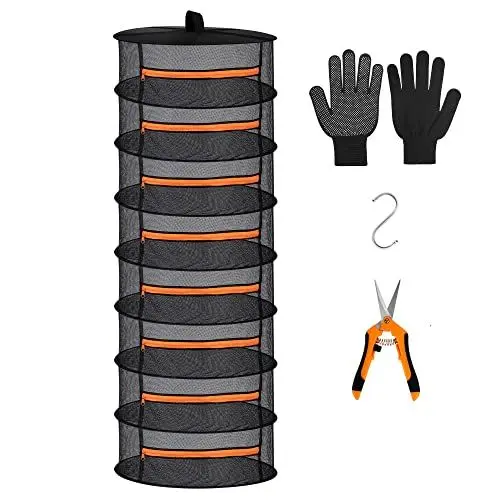 Produktbild: Desy & Feeci 8-lagiges Netz-Abtropfgestell zum Aufhängen von Kräutern, Trockennetz mit orangefarbenen Reißverschlüssen