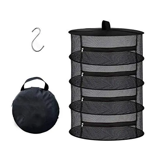 Produktbild: Desy & Feeci Tockennetz Kräuter 4-lagiger Hängendes Kräuter Trockengestell Trockennetz mit Reißverschlüssen, Schwarz, 60x80cm