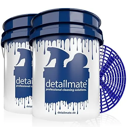 Produktbild: detailmate 2 Eimer Waschmethode Autowäsche Set - 2X Wascheimer extra robust und verstärkt US 5 GAL 20l mit 1x GritGuard Schmutzeinsatz - für Auto, Motorrad, Caravan, Boote - schonende Handwäsche