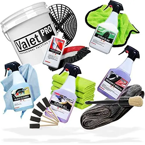 Produktbild: detailmate Auto Handwäsche Set mit ValetPRO, Felgen, Hauptwäsche, Innenreinigung, Glasreinigung, Trocknen & Finish darunter pH neutral Snow Foam, Dragons Breath Felgenreiniger, Grit Guard, Zubehör
