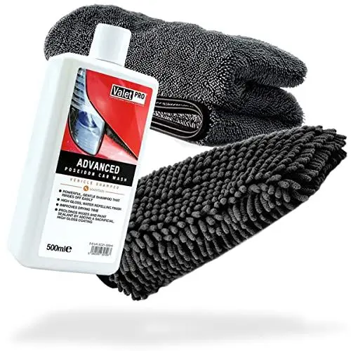 Produktbild: detailmate Auto Wasch- und Trockenset: ValetPRO Advanced Poseidon Car Wash 500ml + Chenille Waschhandschuh + Trockentuch 1000 GSM - Für die ideale Autowäsche