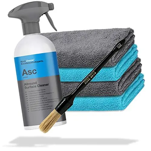 Produktbild: detailmate Autopflege Set: Koch Chemie - ASC - Allround Surface Cleaner - 500 ml - Reiniger für alle Oberflächen + 4 Premium Mikrofasertücher + Nuke Guys Pinsel für Autoreinigung