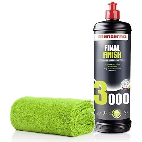 Produktbild: detailmate Autopflege Set - Auto Polier Set: Menzerna 3000 Final Finish 1 Liter + Mikrofaser Auto Poliertuch zum Auspolieren, Mikrofasertuch 550 GSM 40x40 cm
