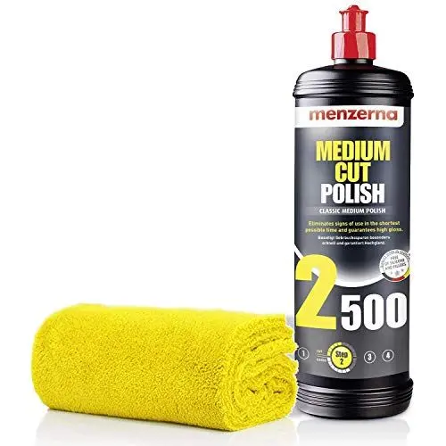 Produktbild: detailmate Autopflege Set - Auto Polier Set: Menzerna Politur Heavy Cut, Medium Cut, Finish, Carnauba/Polymer Wachs + Mikrofaser Auto Poliertuch zum Auspolieren Lack (2500 MEDIUM CUT)