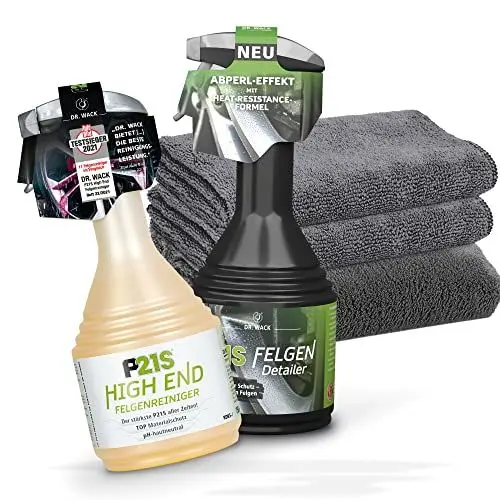 Produktbild: detailmate Felgenreinigung und -Pflege Bundle: Dr. Wack P21S HIGH END Felgenreiniger 0,75L + Dr. Wack P21S Felgen Detailer 0,5L + 3X Mikrofasertücher | Auto Felgen Reinigung und Pflege