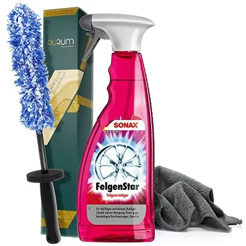 Produktbild: detailmate Felgenreinigungsset: SONAX FelgenStar 750ml + Aurum ultraFlat Microfaser Felgenbürste Mikrofasertuch 320GSM