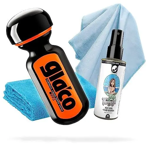 Produktbild: detailmate Scheibenversiegelung Set für Auto und Dusche - Lotuseffekt: Soft99 Ultra Glaco Glasversiegelung 70ml + Autoscheiben Glasreiniger 100ml + Glas Mikrofasertuch + Flauschiges Poliertuch