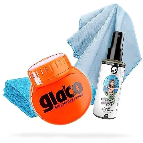 Produktbild: detailmate Scheibenversiegelung Set für Auto und Dusche - perfekter Lotuseffekt: Soft99 Glaco Roll On Large 120 ml + Scheiben Glasreiniger 100ml + Glas Mikrofasertuch + flauschiges Poliertuch