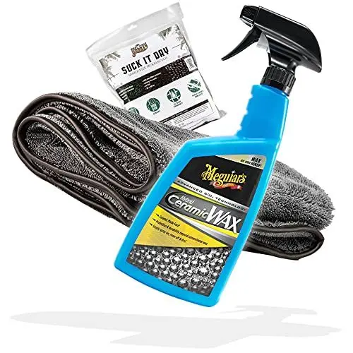 Produktbild: detailmate Sprühversiegelung Wachs Set Perfekter Lotuseffekt - Meguiars Hybrid Ceramic Wax Spray, Sprühwachs 768 ml + Microfiber Monkey Mikrofaser Auto Trockentuch, extrem saugfähig, 40x55cm, 1000GSM