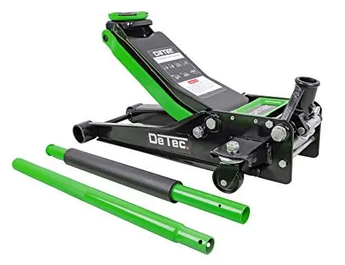 Produktbild: DeTec. Wagenheber hydraulisch 3t - 3 Tonnen - grün | Autoheber flach | Doppelkolbenantrieb (Einschubtiefe 75 mm, maximale Höhe 500 mm, Tragkraft 3000kg, Pumpstange Länge: 1150 mm) DT-3TWH