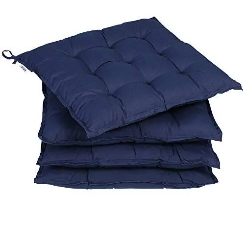 Produktbild: DETEX® Sitzkissen Stuhl 4er Set 55% Baumwolle Wasserabweisend 44x44cm Visko-Effekt Waschbar Stuhlkissen Sitzpolster Gartenstuhl Sitzauflage Blau