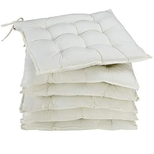 Produktbild: DETEX® Sitzkissen Stuhl 6er Set 55% Baumwolle Wasserabweisend 43x39cm Visko-Effekt Waschbar Stuhlkissen Sitzpolster Gartenstuhl Sitzauflage Creme