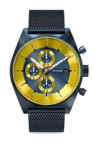 Produktbild: DeTomaso D10 Chronograph Limited Edition Blue Yellow Herren-Armbanduhr Analog Quarz Mesh Milanese Blau Brushed