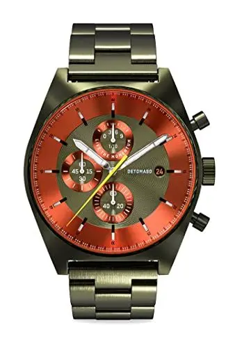 Produktbild: DeTomaso D10 Chronograph Olive ORANGE Herren-Armbanduhr Analog Quarz Edelstahlarmband Olive Brushed