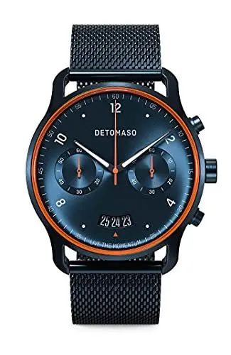 Produktbild: DeTomaso SORPASSO Velocita Blue Orange Herren-Armbanduhr Analog Quarz Mesh Milanese Blau Brushed