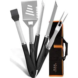 Produktbild: DEUBA® Grillbesteck 4-teilig Set Edelstahl Mit Tasche Fleischgabel Grillwender Marinaden-Pinsel Grillzange Tasche Grillen
