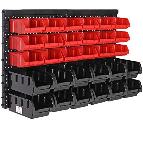 Produktbild: DEUBA® Stapelboxen 32 tlg. Erweiterbar Etikettenfach Stabil Stoßfest Starke Wandplatten Wandregal Werkstattregal Werkzeuglochwand Kleinteilemagazin, Schwarz, Polypropylen (PP)