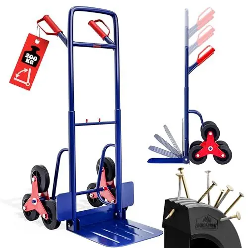 Produktbild: DEUBA® Treppenkarre klappbar bis 200kg Hartgummireifen Haltegriffe Sackkarre Transportkarre Stapelkarre Wagen