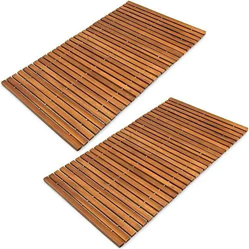 Produktbild: Deuba® 2X Badematte Holz FSC®-zertifiziertes Akazienholz rutschfest Badvorleger Duschmatte Holzduschmatte Badezimmerteppich Dusch Vorleger Stabmuster