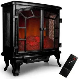 Produktbild: Deuba® Doppeltür Elektrokamin Kaminfeuer 2000W 2 Heizstufen Elektroheizung Heizlüfter Timer Elektrokamin 70x36x66cm LED Flammen Dekokamin schwarz