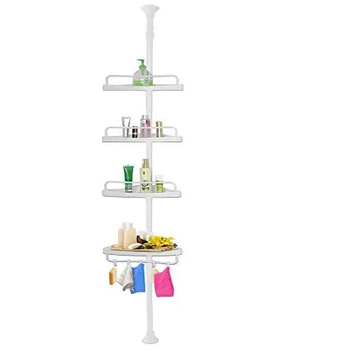 Produktbild: Deuba® Teleskop Duschablage ohne Bohren 4 Ablagen 155-290 cm höhenverstellbar Edelstahl weiß Duschregal Teleskopregal Bad Regal Eckregal Duschkorb