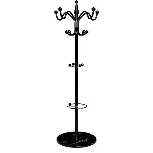 Produktbild: Deuba® Garderobenständer Kleiderständer Schwarz Schirmständer Waved 173cm 14 Haken Metall Marmor Stabil Belastbar Drehbar