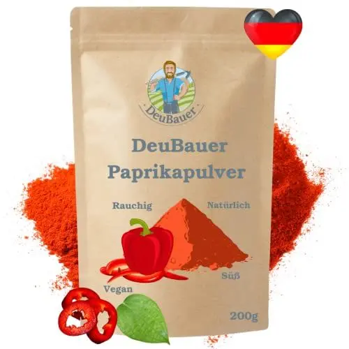 Produktbild: DeuBauer® Paprika-edelsüß aus Deutschland - rauchig milder Geschmack - Paprika fein gemahlen - feinstes Paprika-pulver edelsüß ungarisch 200g