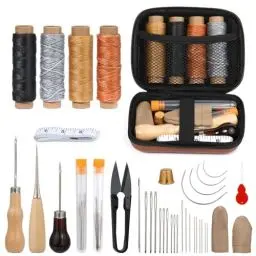 Produktbild: Deudy 39 Stücke Leder Nähen Set, Leder-Nähset, Lederhandwerk Werkzeug Set mit Wachsfaden Leder Nähen Nadeln Ahle Schere für Lederpolster Reparatur DIY Lederhandwerk