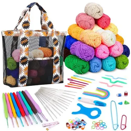 Produktbild: Deudy Crochet 99 Stück Häkelset für Anfänger, Starter Häkelset für Anfänger mit Häkelgarn Ergonomische Weicher Griff Häkelnadeln Häkelzubehör, Hakelnadelsets Anfänger für Handgefertigt