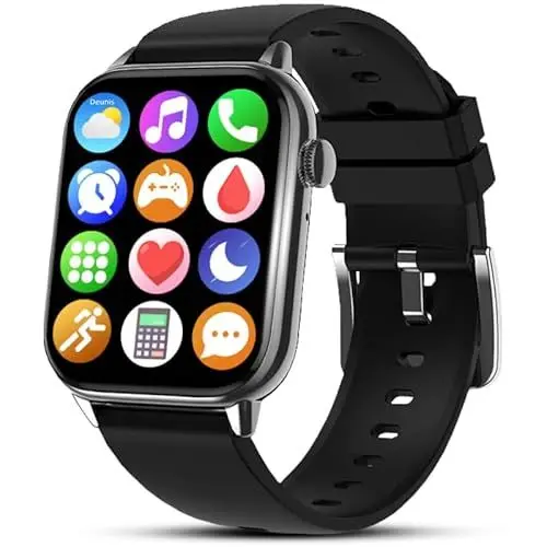 Produktbild: Deunis H6 Smartwatch 1,90 Zoll mit Telefonfunktion für Damen Herren kompatibel mit Android iOS, Schlafmonitor HD06 Schrittzähler Fitness Tracker, Fitnessuhr, Sportuhr, Armbanduhr…(Schwarz)