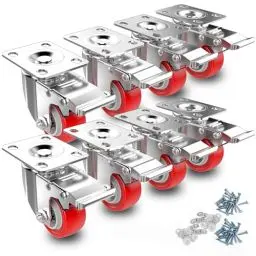 Produktbild: Deutnart Möbelrollen 38mm Lenkrollen mit Bremsen, (8 Stk bis 400kg) Schwerlastrollen Set Leise Rollen für Palettenmöbel Schwenkrollen Polyurethan Transportrollen Räder für Möbel ohne Spuren