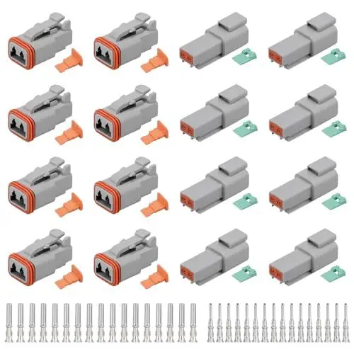 Produktbild: Deutscher Stecker KFZ 2 Polig, 8 Sätze DT Steckverbinder Wasserdichter, DT Stecker Steckverbinder, elektrischer Kabelverbinder, Schnellverbinder für Auto, Motorräder, LKW, Scooter, Grau