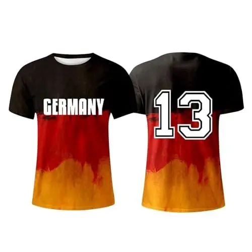 Produktbild: Deutschland Flagge Germany Fußball Trikot Deutschland T-Shirt Fanartikel T-Shirts für Herren Kurzarm Rundhals Sommer EM Trikot 2024 Deutschland EM Shirt 2024 Fussball Fussball EM Fanartikel