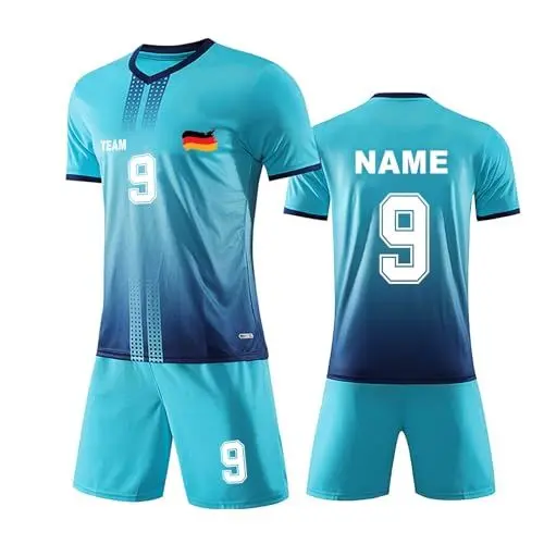 Produktbild: Deutschland-Feier-Trikot, personalisiertes Trikot-Set für Männer und Kinder mit Namen und Nummer, individuelles Fußball-Trikot für Jungen, individuelles EM-Feier-Jubel-Trikot Türkis