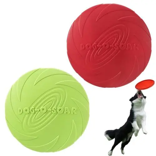 Produktbild: Devenirriche 2 Stück Hund Scheibe, 15cm Hundefrisbee aus Hochwertiger Weichgummi, Gummi Frisbee für Land und Wasser, Hundespielzeug Frisbee für Hundetraining, Werfen, Fangen & Spielen (Rot und Grün)