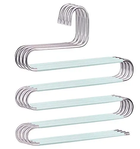 Produktbild: devesanter Hosenbügel, platzsparend, rutschfest, S-Form, Hosenbügel, Edelstahl, Kleiderbügel, Schrank, Aufbewahrung, Organizer für Hosen, Jeans, Schals, hängend, grün, 4 Stück