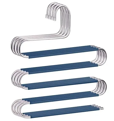 Produktbild: devesanter Hosenbügel, rutschfest, platzsparend, 4 Stück, S-förmige Hosenbügel, Edelstahl-Kleiderbügel, Schrank-Organizer für Hosen, Jeans, Schals, Hosen, Krawatten, Handtücher, 4 Stück, Blau