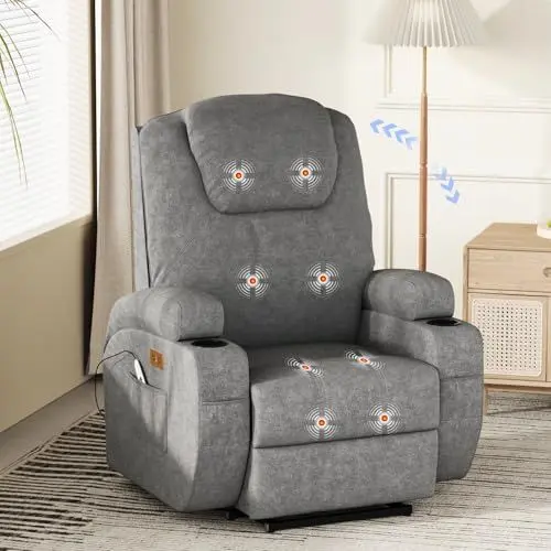 Produktbild: Devoko Elektrisch Relaxsessel Massagesessel Fernsehsessel Liegefunktion Vibration mit Fußteil, 2 Seitentaschen Getränkehalter, USB-Anschlüsse, TV Sessel für Wohnzimmer (Grau)