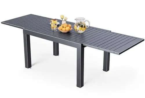 Produktbild: Devoko Esstisch Ausziehbar，130 x 80 x 75cm Gartentisch Ausziehbar, Aluminium Balkon Ausziehtisc, Gartentisch Wetterfest,ausziehbar auf 260cm, Outdoor Esstisch ，Dunkelgrau