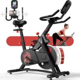 Produktbild: Devoko Heimtrainer Fahrrad mit Stufenlosem Magnetwiderstand, Leises Hometrainer Fahrrad mit LCD-Monitor und ipad-Ständer und Becherhalter, Kardio Training Spinning Bike Indoor, 160 kg Belastbar