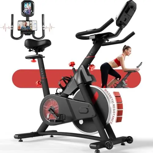 Produktbild: Devoko Heimtrainer Fahrrad mit Stufenlosem Magnetwiderstand, Leises Hometrainer Fahrrad mit LCD-Monitor und ipad-Ständer und Becherhalter, Kardio Training Spinning Bike Indoor, 160 kg Belastbar